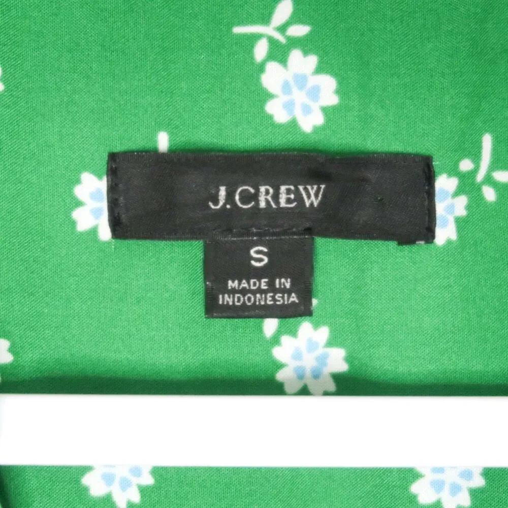 J.Crew Womens Blouse Size Small Green Floral Split V-neck Feminine Office Career